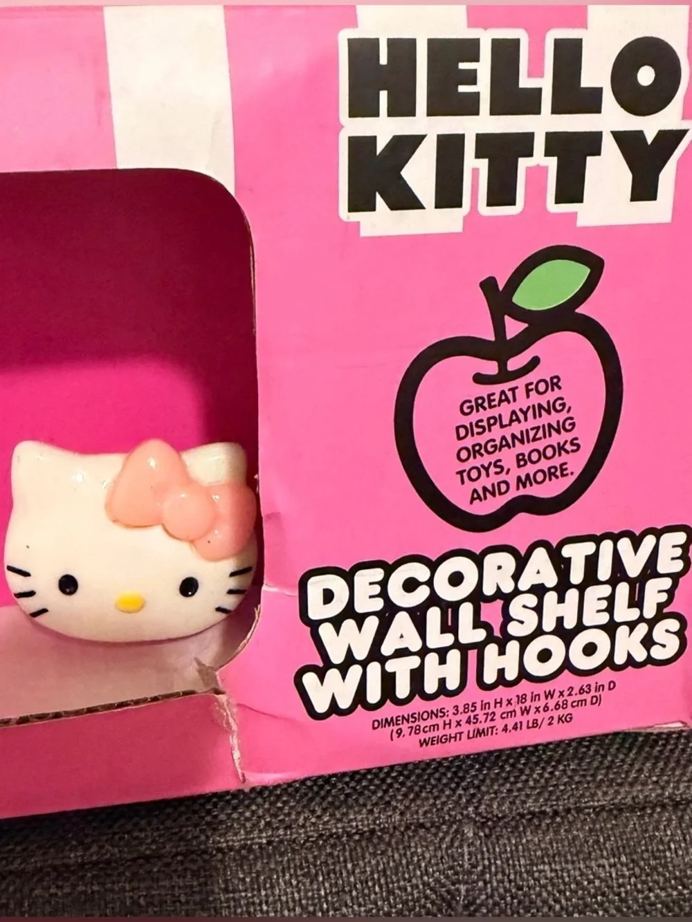 Sanrio Hello Kitty Pink 3-Hook Hanging Wall Shelf New In Box